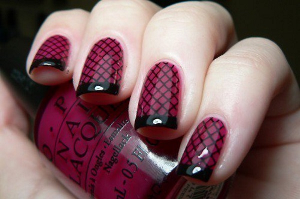 Maroon Fishnet Nail Design