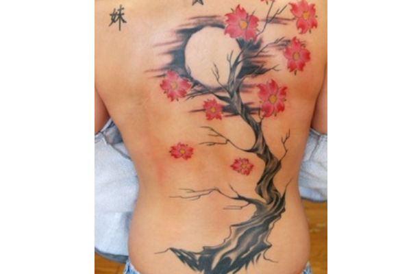 Moon and Cherry Blossom Tattoo