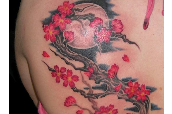 Moon and Cherry Blossom Tattoo