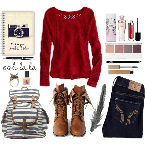 Red Sweater with Skinny Jeans