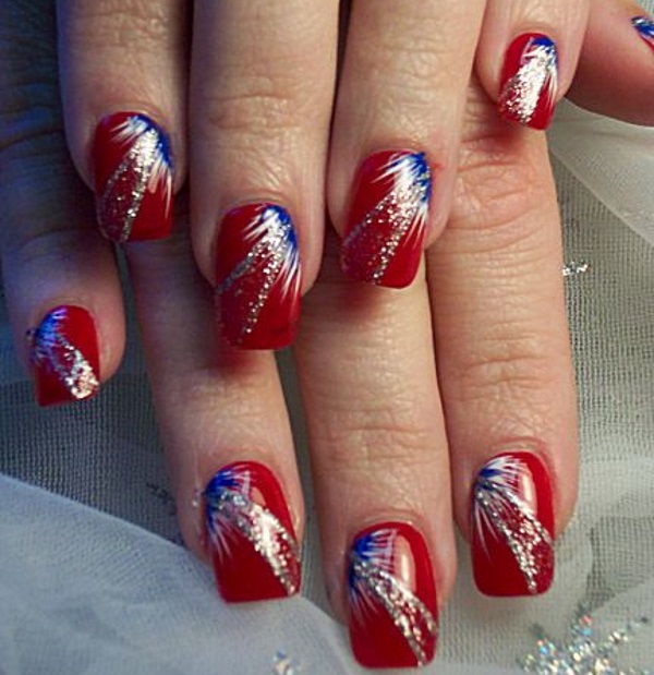 Red, White and Blue Fireworks Nails