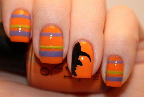 Striped Halloween Nail Design