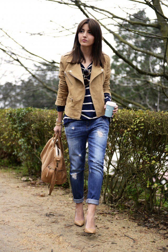 Suede Jacket with Boyfriend Jeans