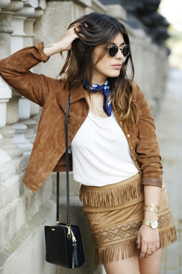 Suede Jacket with Fringe Skirt