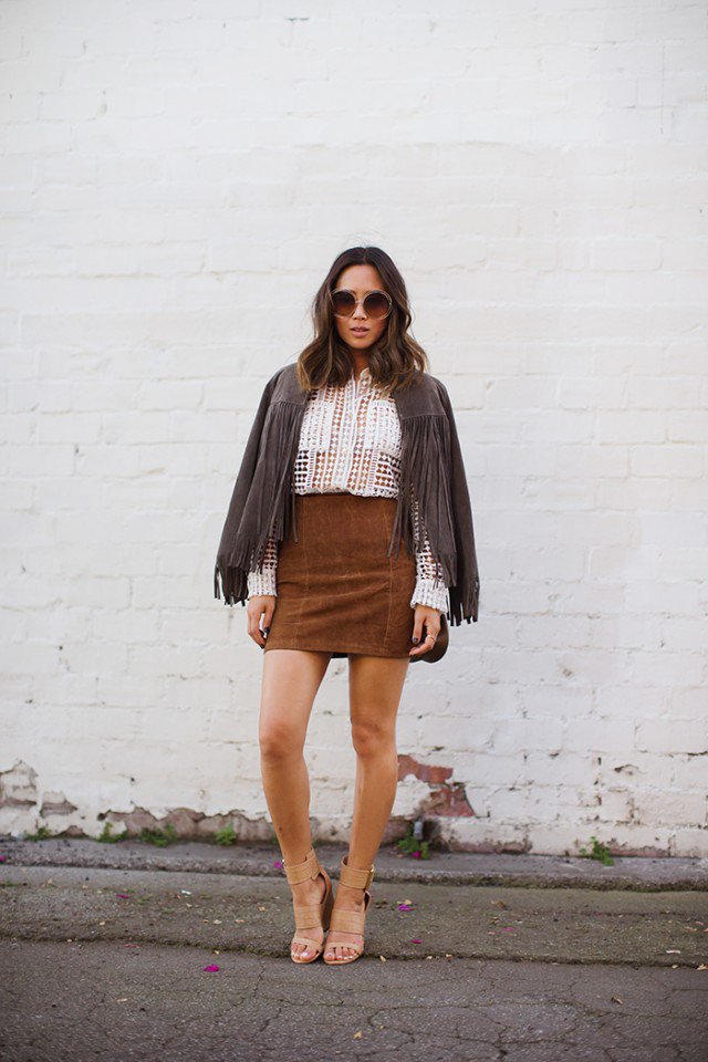 Suede Skirt with Fringe Shawl