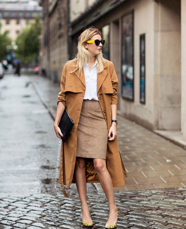 Suede Skirt with Trench Coat