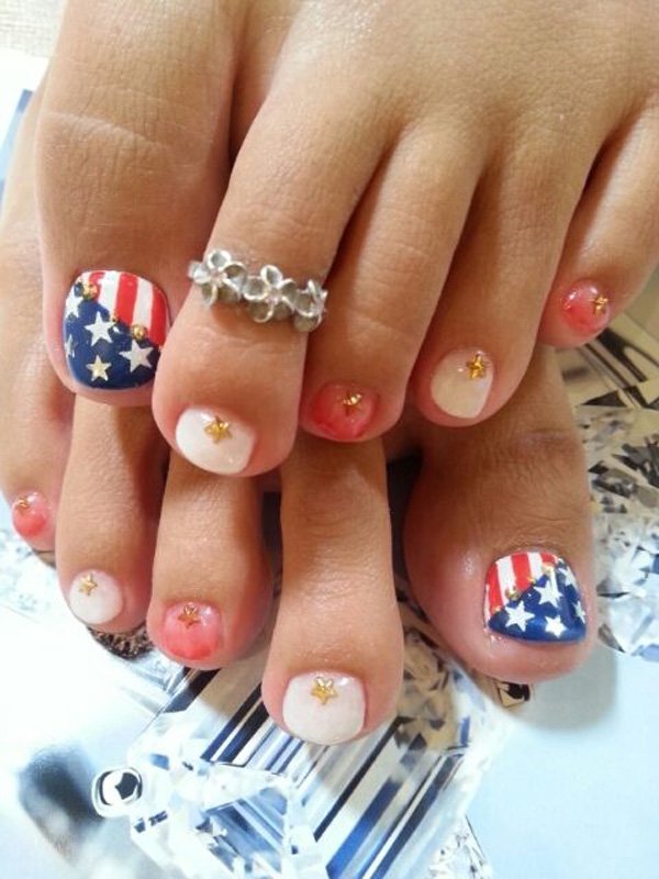 American Flag Toenail Design