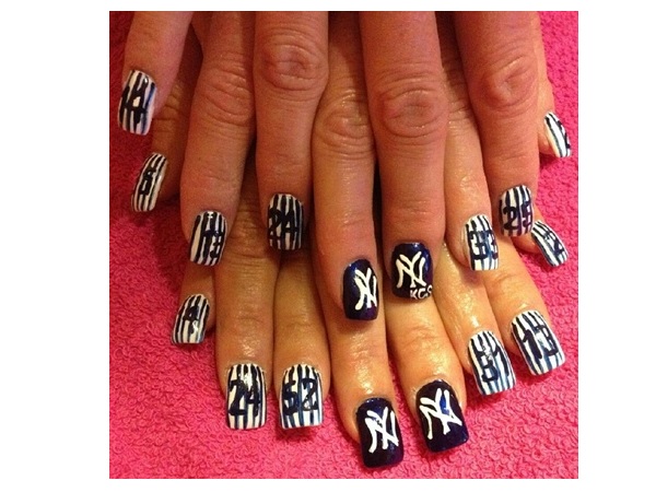 Baseball Nails with Pinstripes