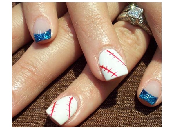 Baseball Nails with Blue Tips