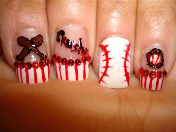 Baseball Nails with Rhinestones