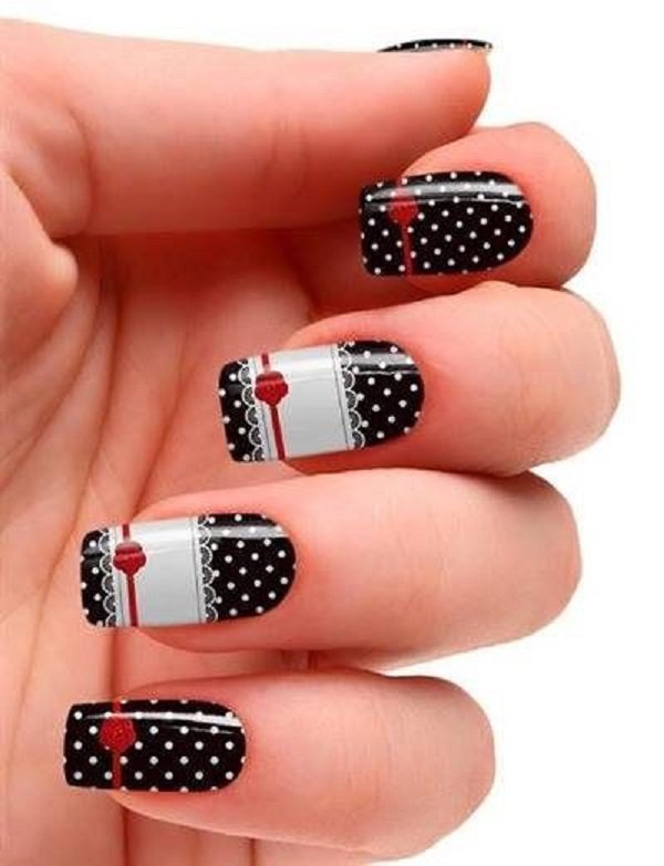 Black Lace Polka Dot Nail Design