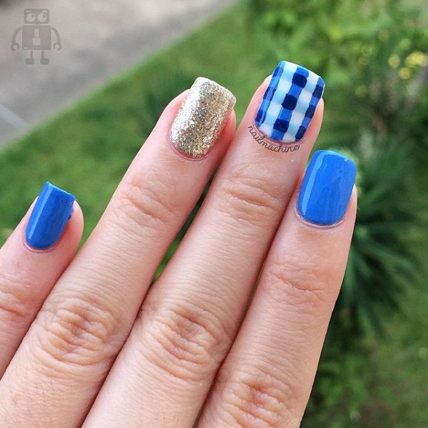 Blue Plaid Nail Design