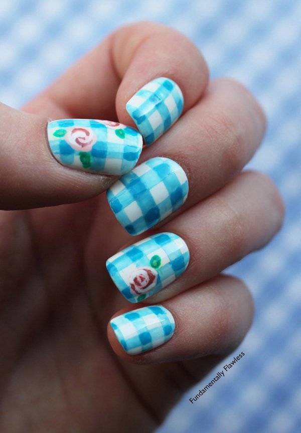 Blue Plaid Nail Design