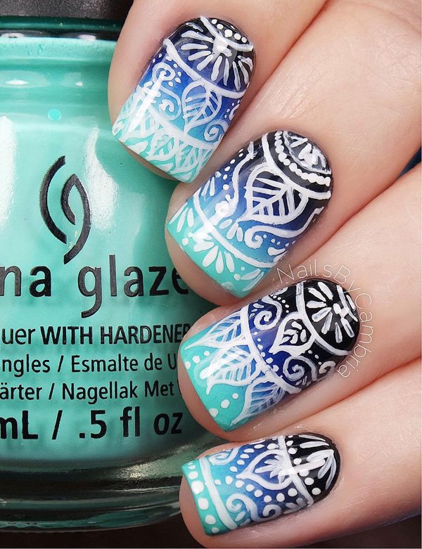 Blue Tribal Nail Design