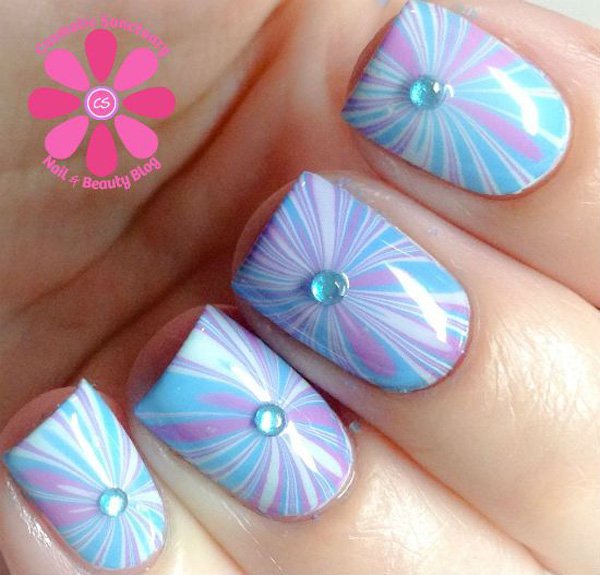 Blue Water Marble Nail Design