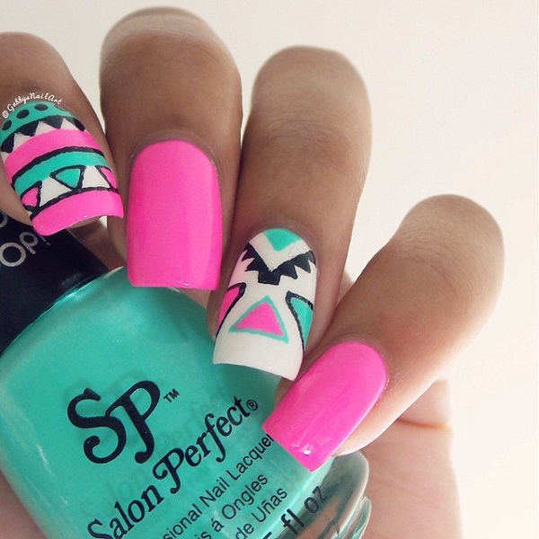 Bright Pink Tribal Nail Design