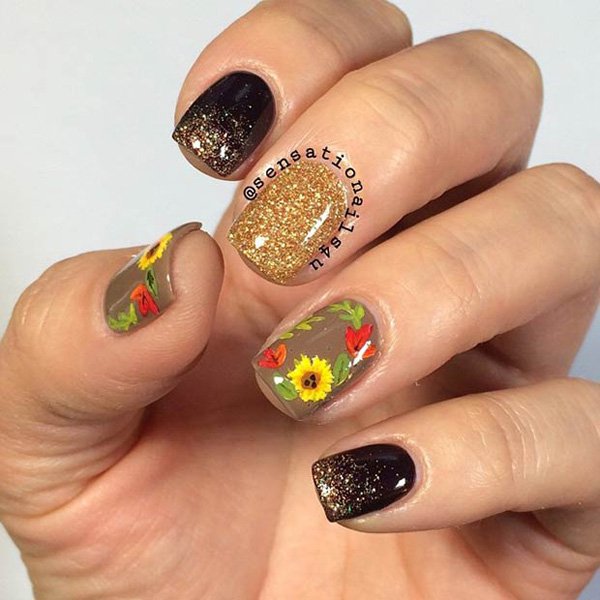 Bronze Flower Nail Design