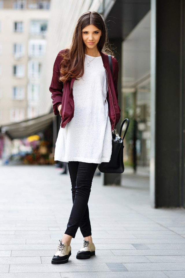 Burgundy Jacket and Black Pants