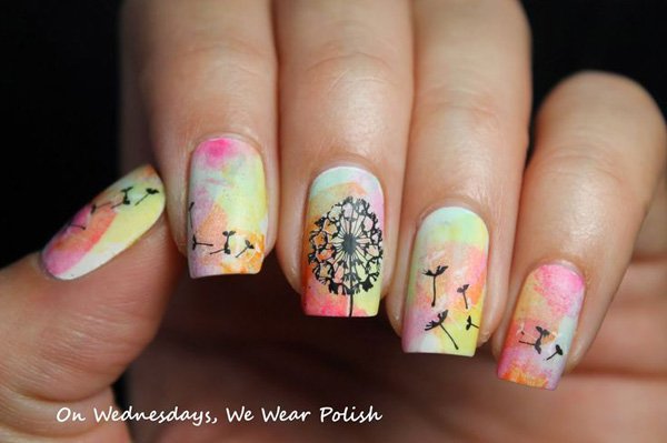 Colorful Dandilion Nail Design