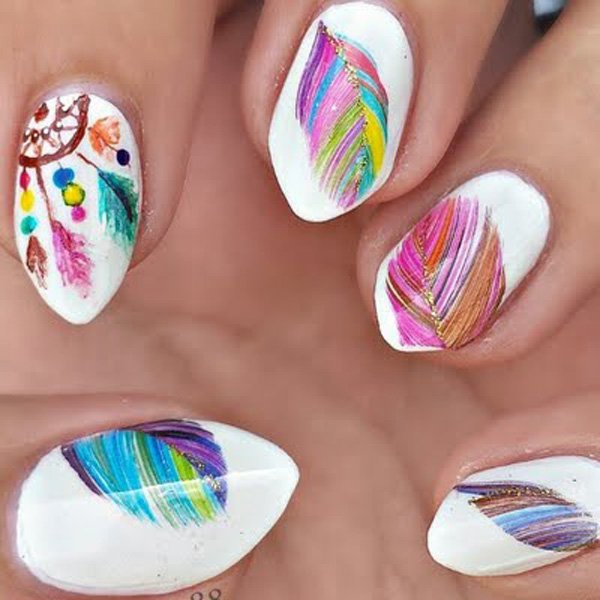 Colorful Feather Nail Design