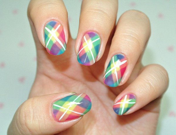 Colorful Gingham Nail Design