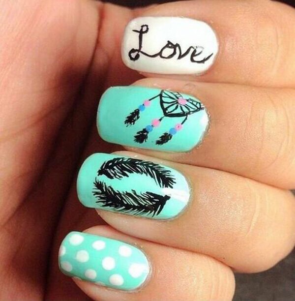 Cute Feather Nail Design