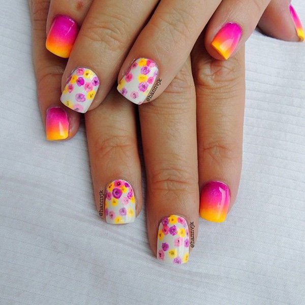 Flower Gradient Nail Design