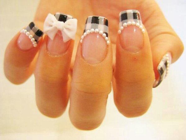 French Tip Plaid Nail Design