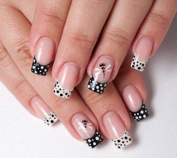 French Tip Polka Dot Nail Design for Wedding