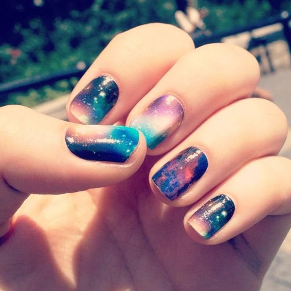 Galaxy-Inspired Gradient Nail Design