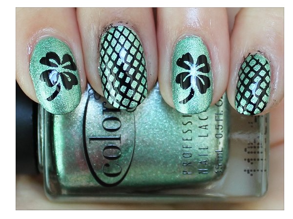 Glitter Green Shamrock Nails