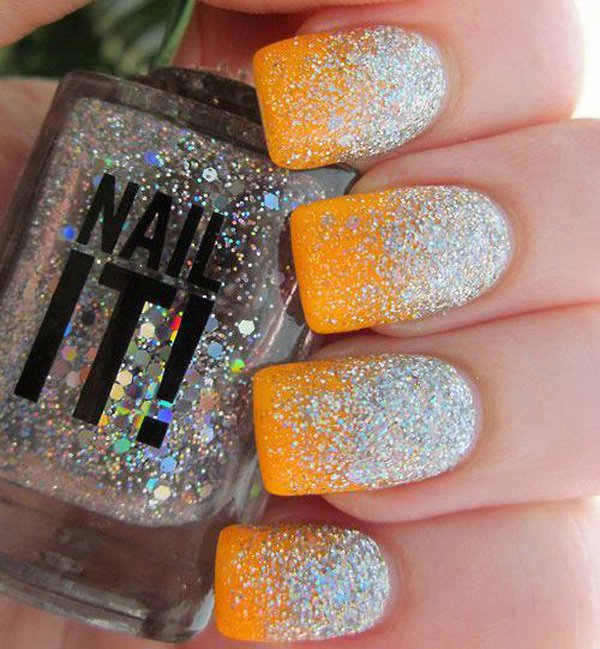 Orange Glitter Nail Design