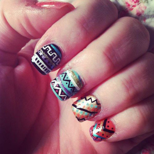 Glitter Tribal Nail Design