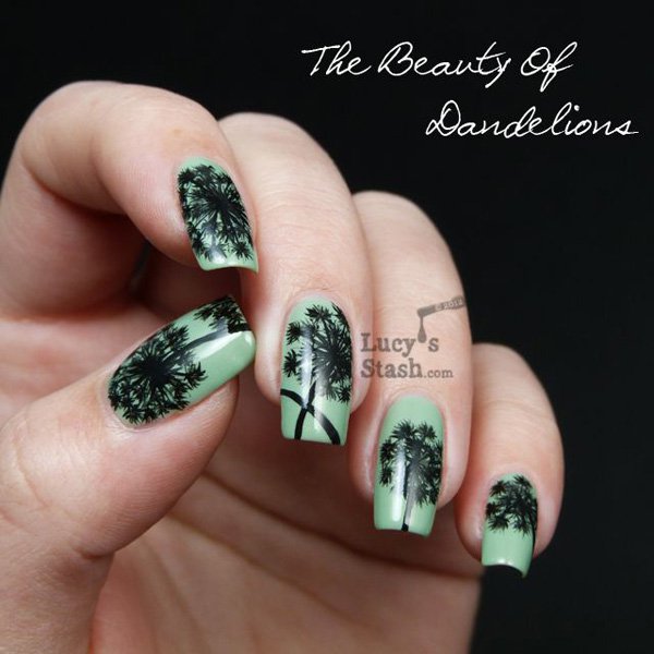 Green Dandilion Nail Design