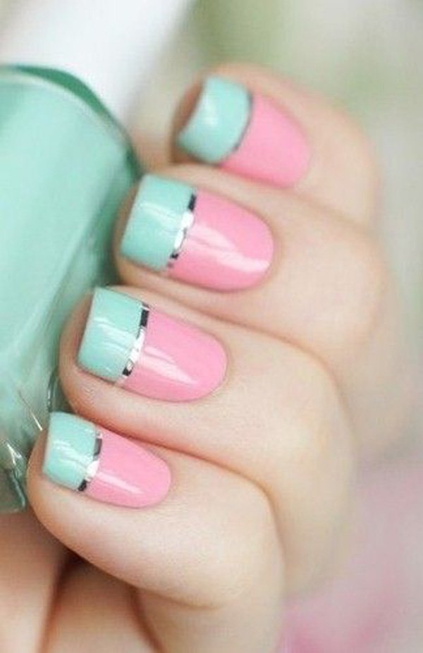 Green and Pink Metallic Nail Design