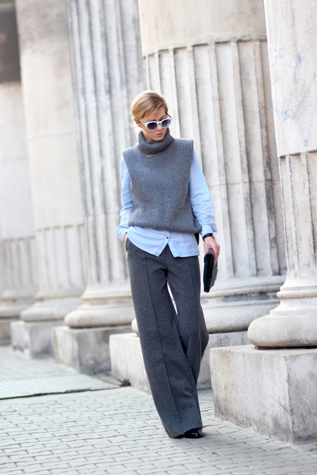 Grey Turtleneck and Wide-Leg Pants