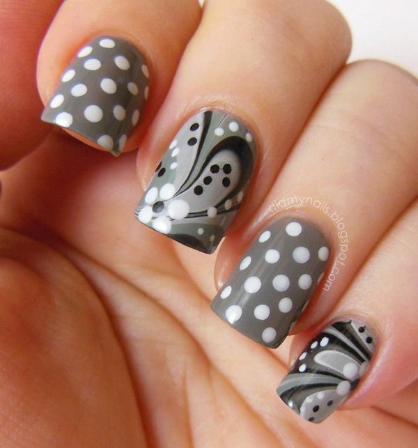 Grey Water Marble Nail Design