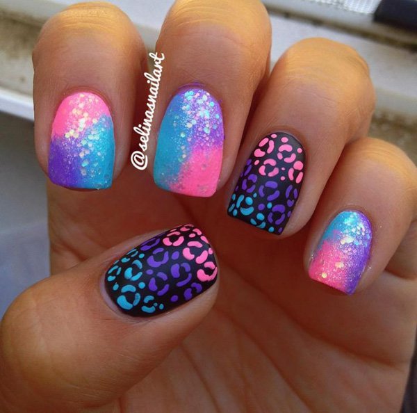 Leopard Print Gradient Nail Design