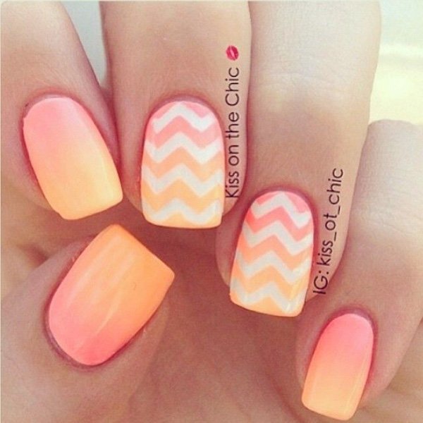 Melon and Orange Gradient Nail Design