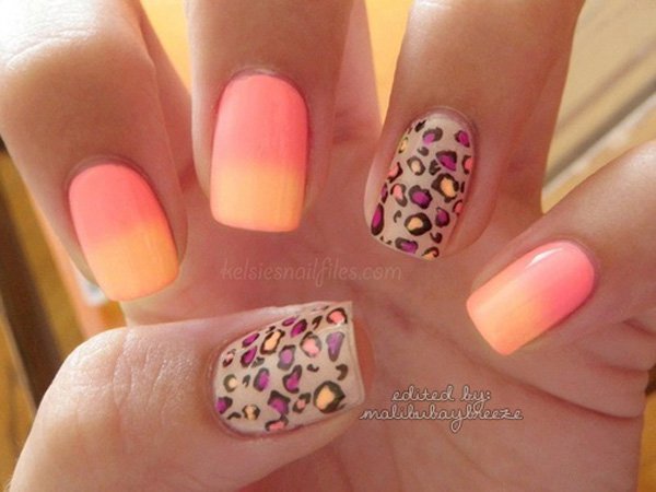 Melon and Yellow Gradient Nail Design