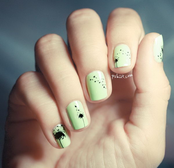 Mint Green Dandilion Nail Design