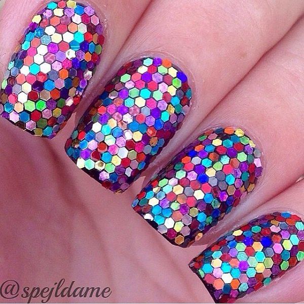 Muti-Colored Glitter Nail Design