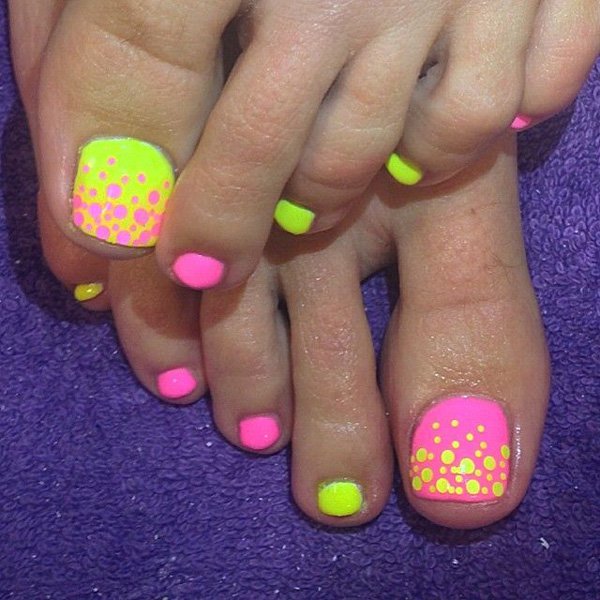 Neon Colored Toenail Design