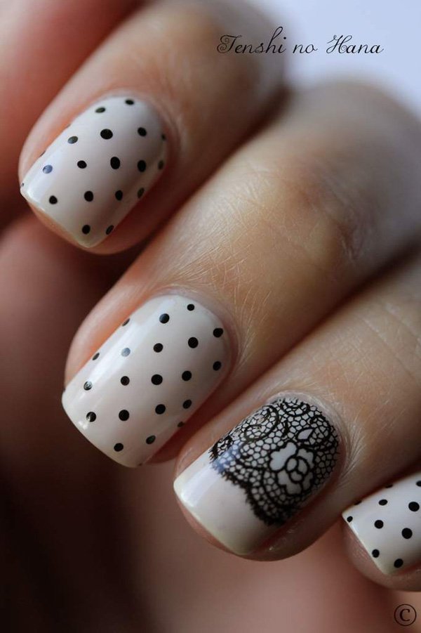 Nude Lace Polka Dot Nail Design