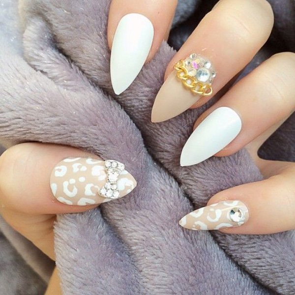 White Leopard Print Nail Design for Wedding