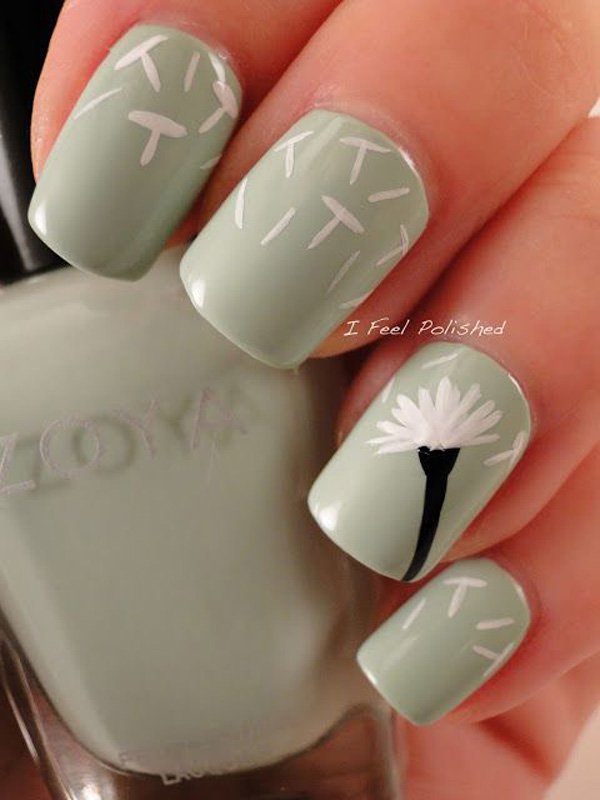 Grey Dandilion Nail Design