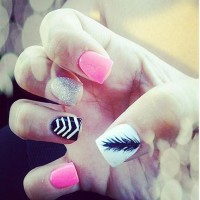 Pink Feather Nail Design