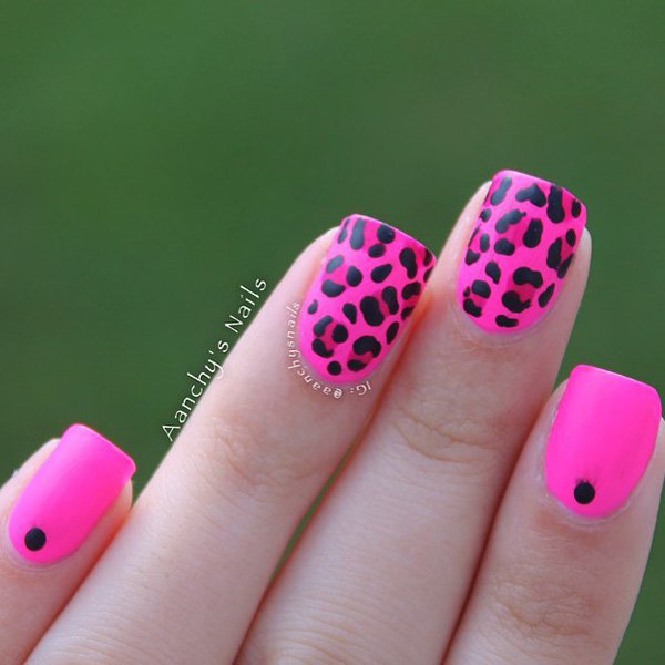 Pink Leopard Print Nail Design