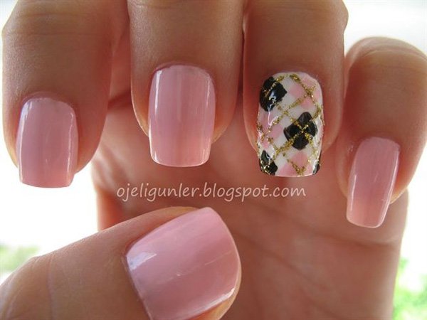 Pink Plaid Nail Design for Short Nails