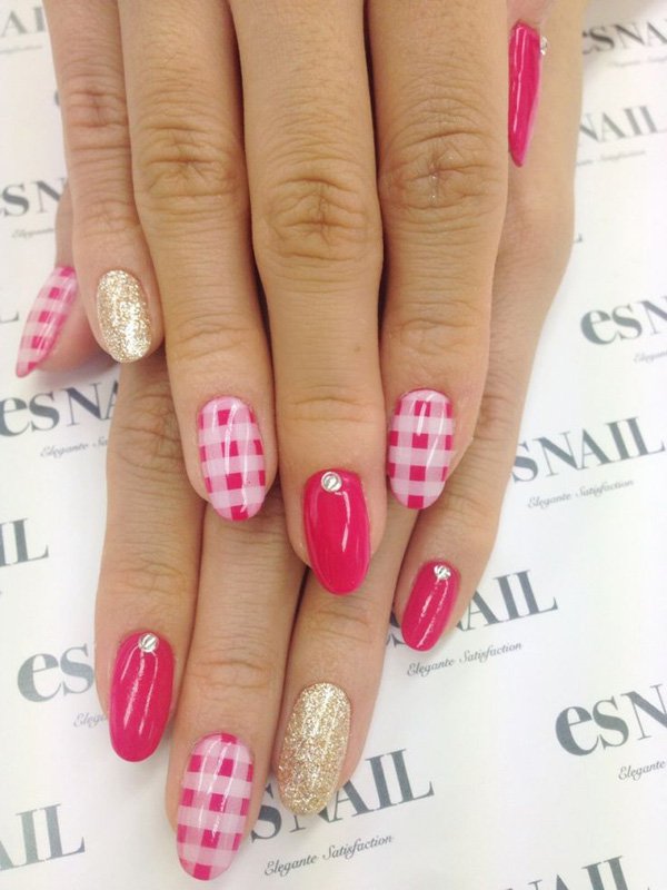 Pink Plaid Nail Design